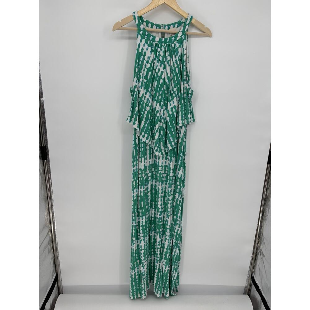 Chico’s Size XL Green White Abstract Tie Dye Halter Neck Layered Maxi Dress - Picture 2 of 9
